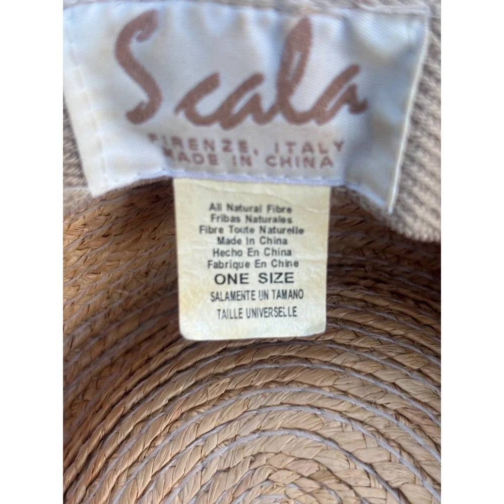 Scala Firenze Italy Natural Fiber Woven Straw Sun Hat Tan One Size Chin Strap